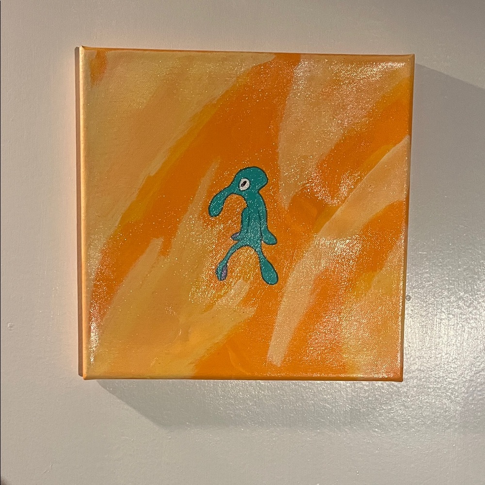 Abstract Orange and Blue Handmade Canvas Art- Squidward tentacles
